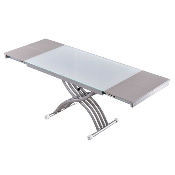 Table basse relevable extensible blanc mat