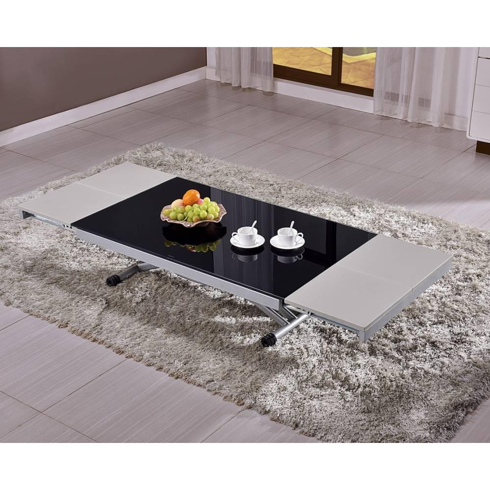 Table basse newform relevable extensible plateau en verre extra blanc
