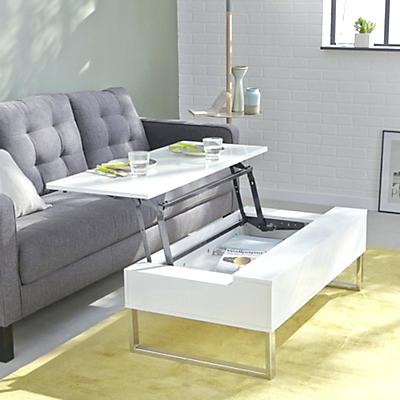 Table basse relevable et extensible jil blanc laqué pieds argent
