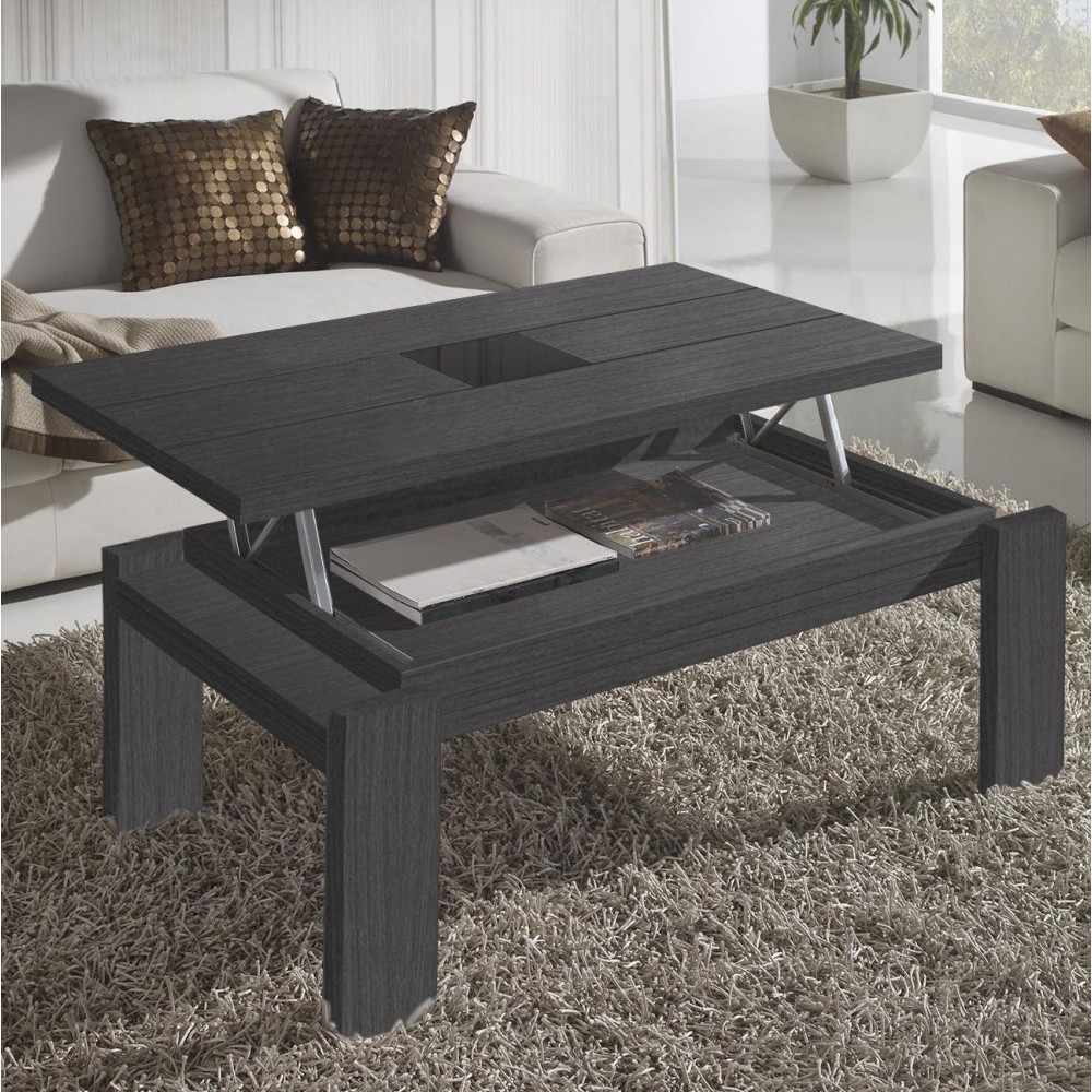 Table basse noire avec plateau relevable