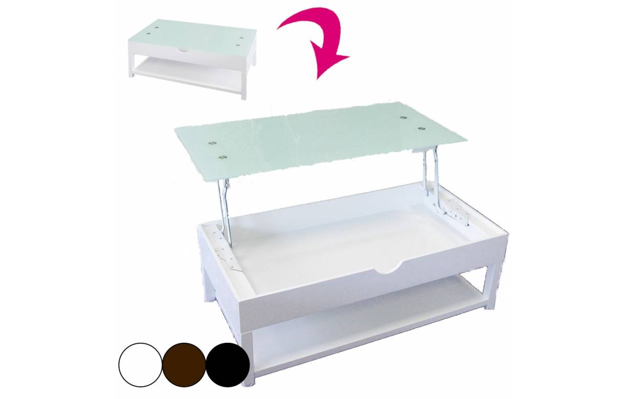 Table basse relevable plateau verre