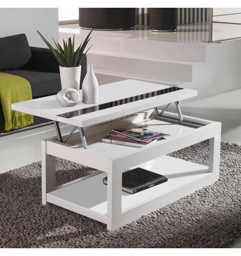 Table basse blanc laque relevable
