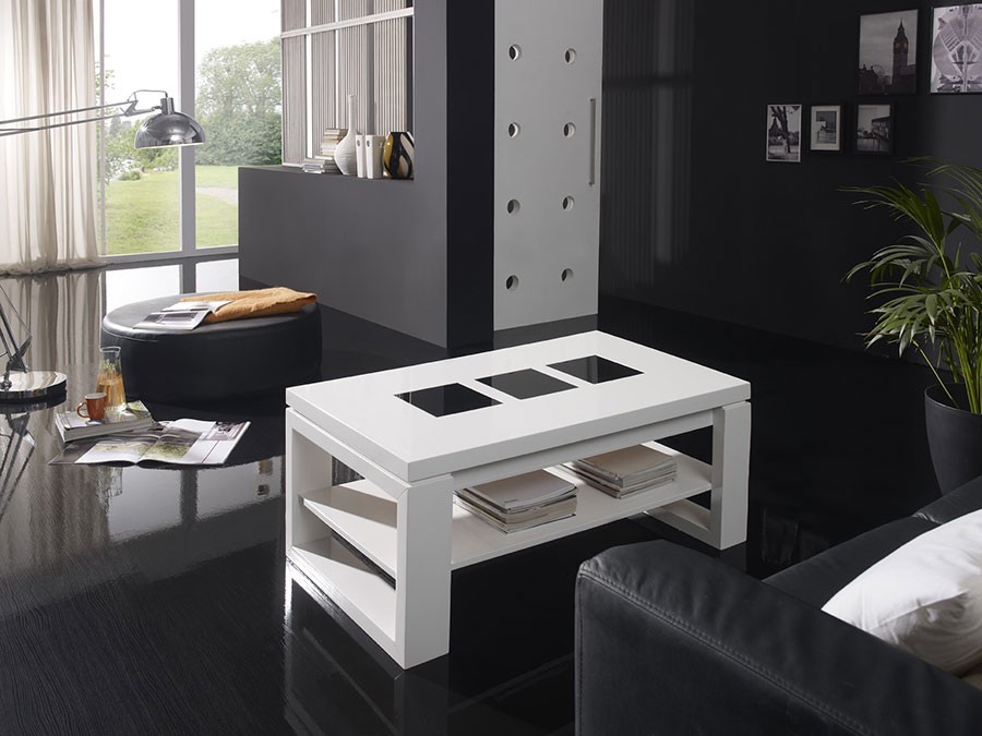 Table basse relevable blanc contemporaine mathias