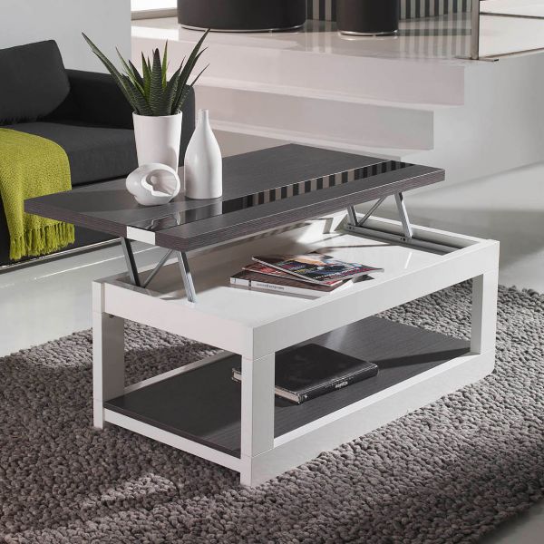 Table basse plateau en verre relevable