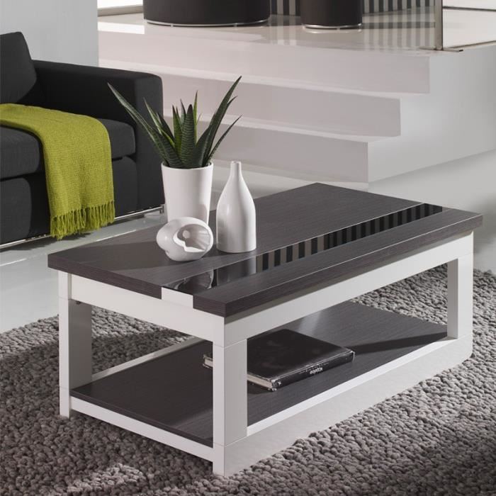 Table basse blanche et grise relevable