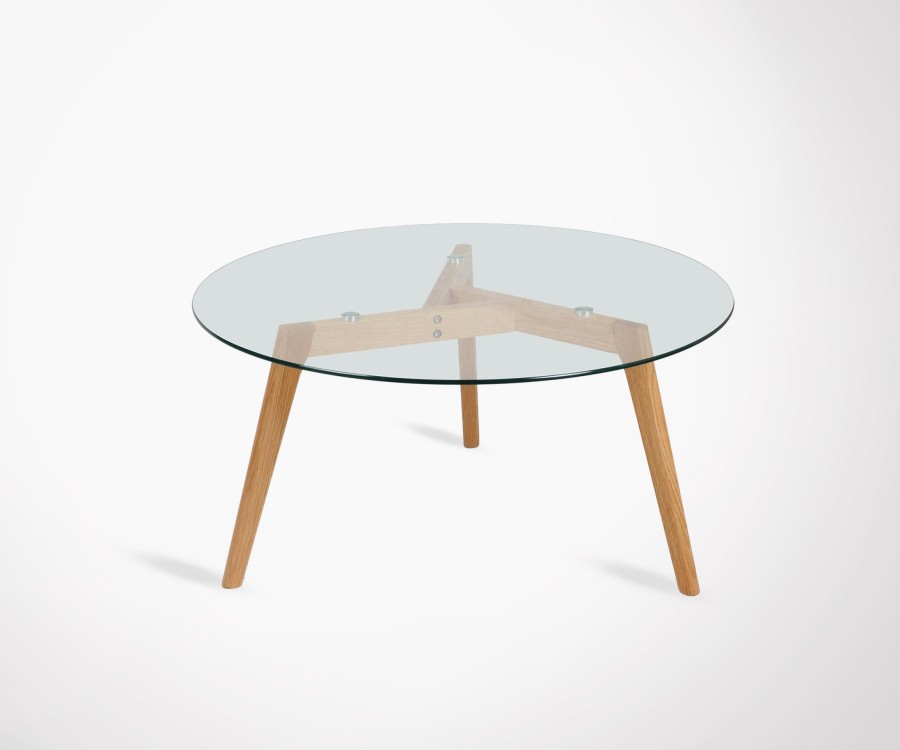 Table basse ronde en verre et bois
