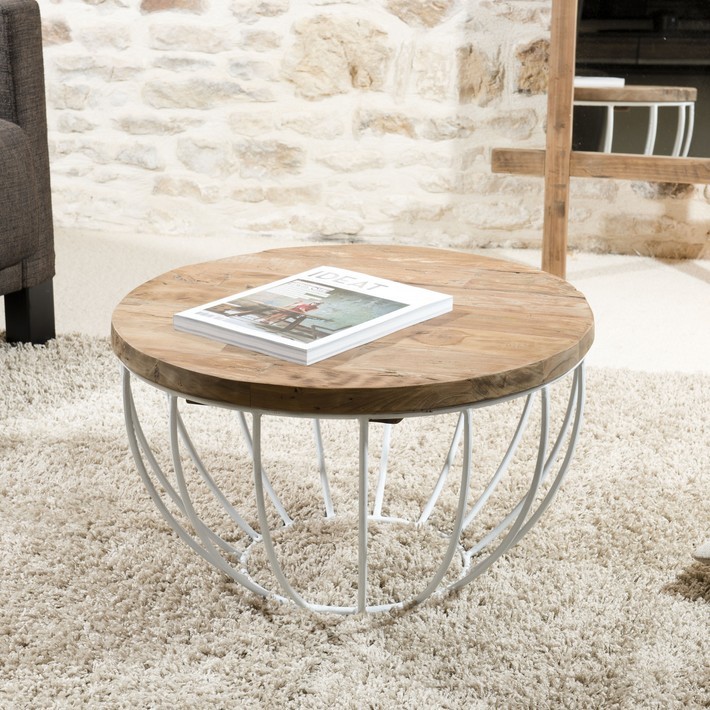 Table basse ronde blanc bois