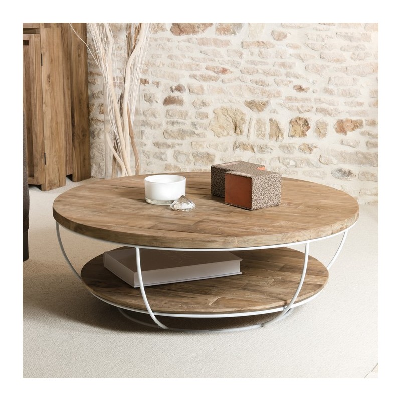 Table basse bois blanchi metal