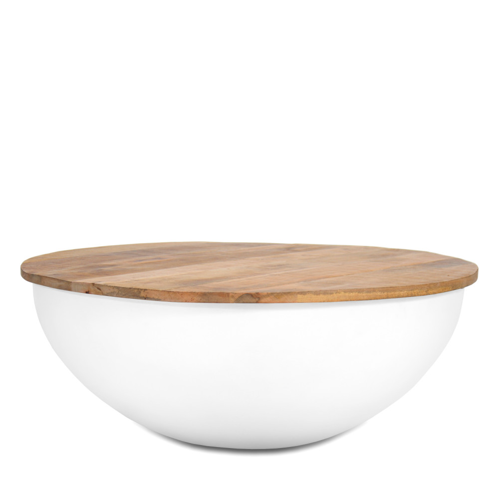 Table basse ronde bois blanchi