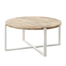 Table basse ronde blanche et bois