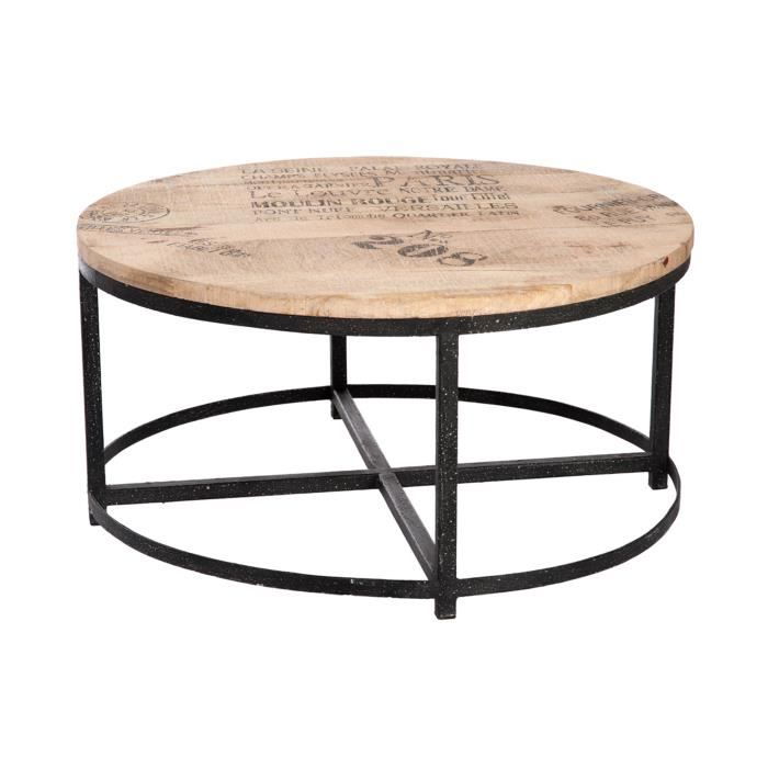 Table basse ronde acier et bois