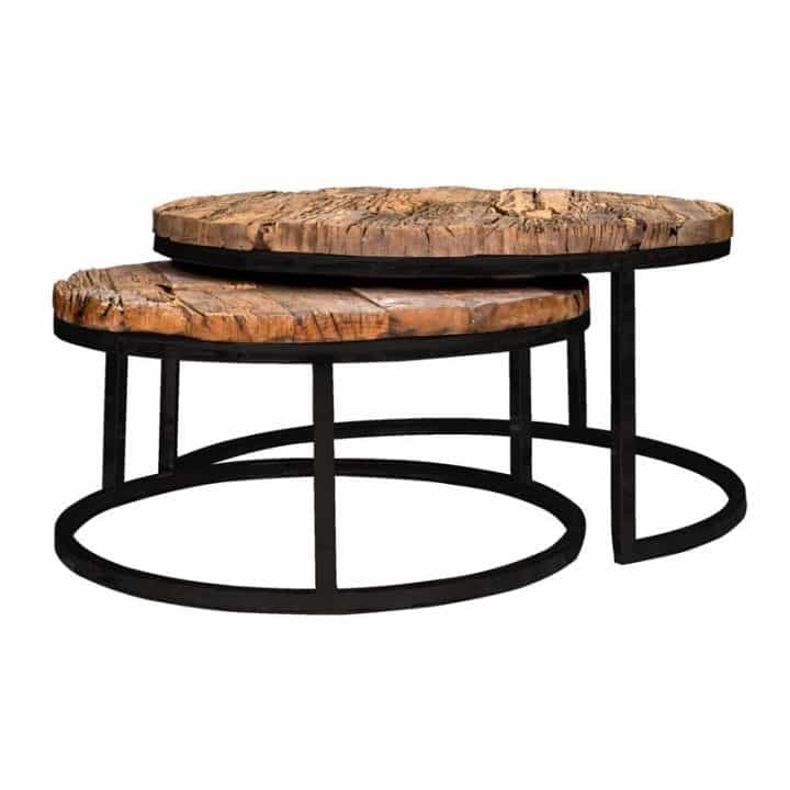 Table basse gigogne ronde bois et metal