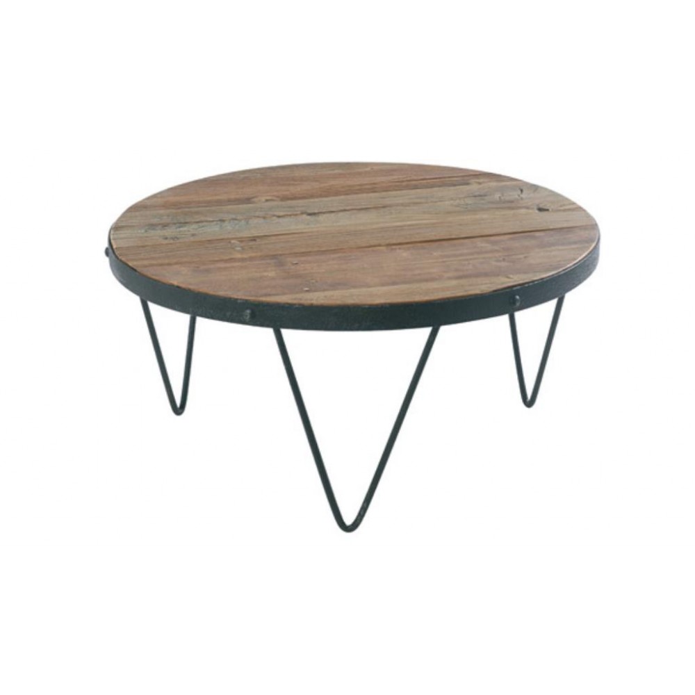 Table basse ronde bois metal industriel