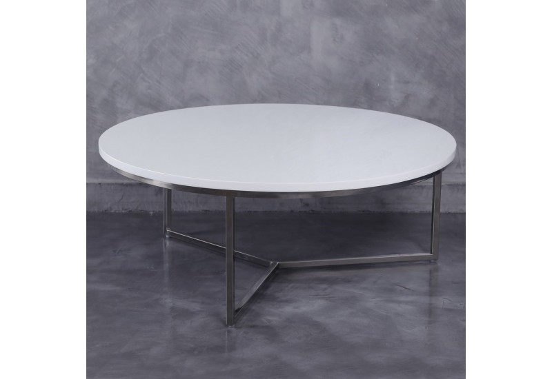 Table basse ronde bois metal blanc