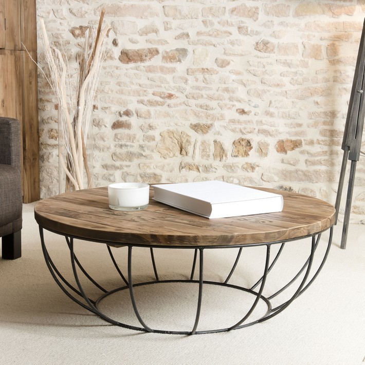 Table basse metal bois ronde