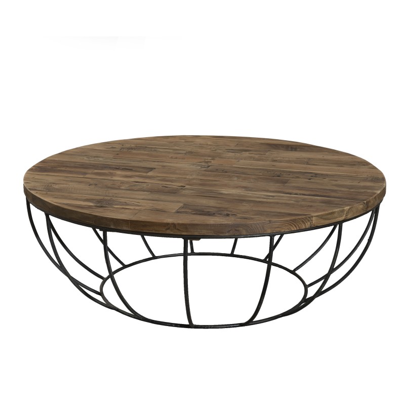 Table basse bois et fer ronde