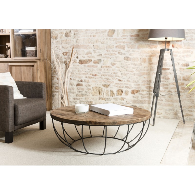Table basse ronde noire bois