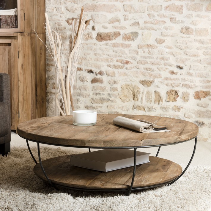Table basse plateau noir bois