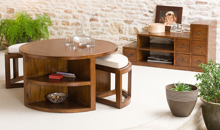 Tabouret bois table basse