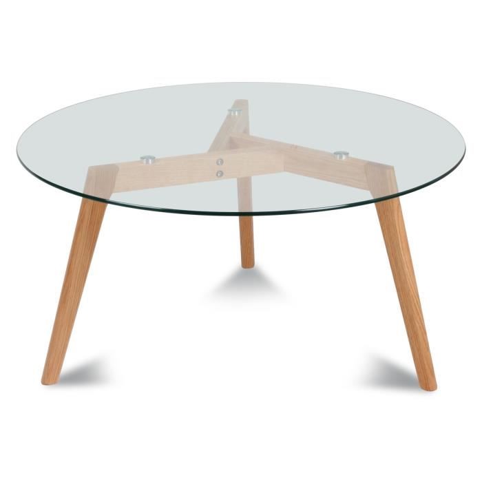 Table basse pieds bois plateau verre
