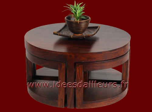 Table basse ronde en bois exotique