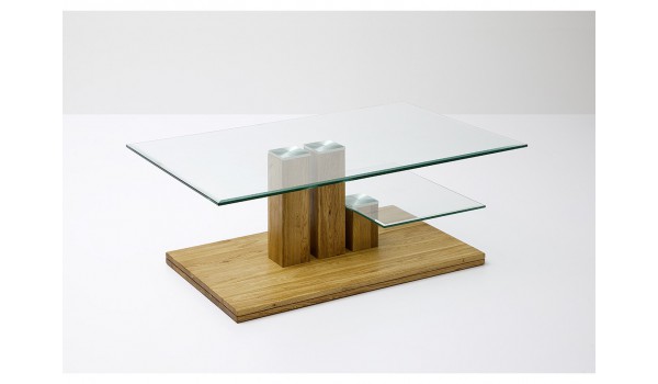 Table basse bois et verre rectangulaire