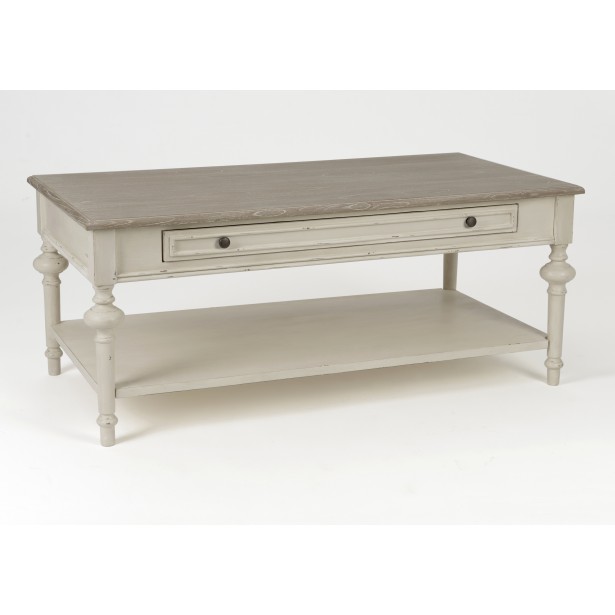 Table basse salon blanche et bois