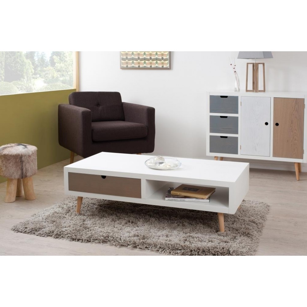 Table basse scandinave avec tiroirs