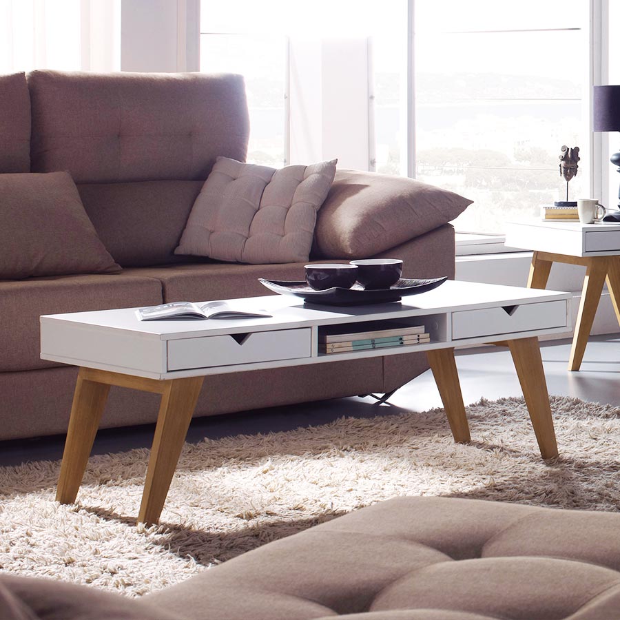 Table basse scandinave blanche rectangulaire