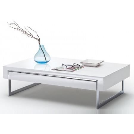 Table basse blanche et bois avec tiroir