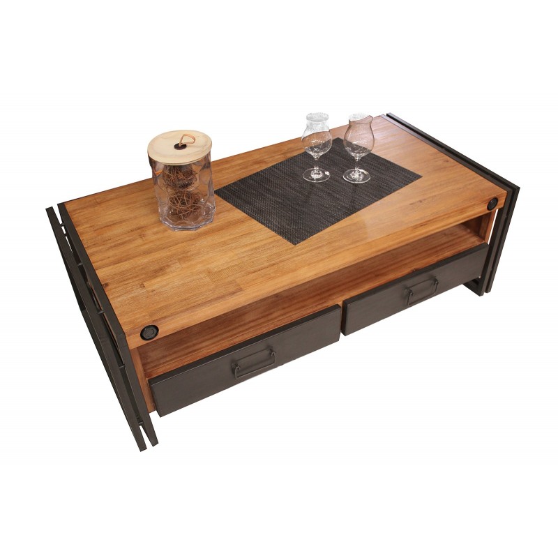 Table basse style industriel en bois et métal