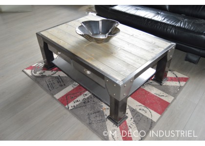 Table basse acier bois artisanale