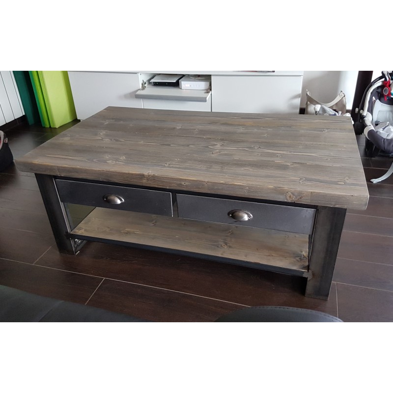 Table basse bois avec tiroirs