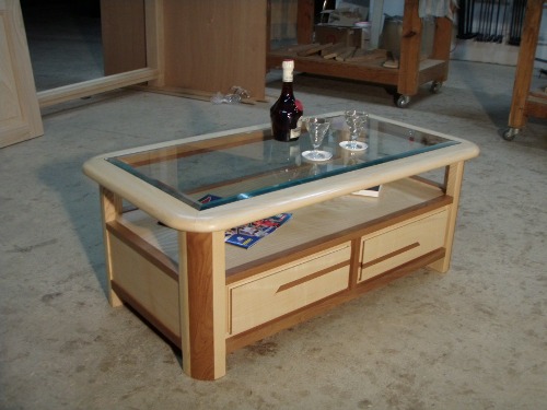 Table basse bois et vitre