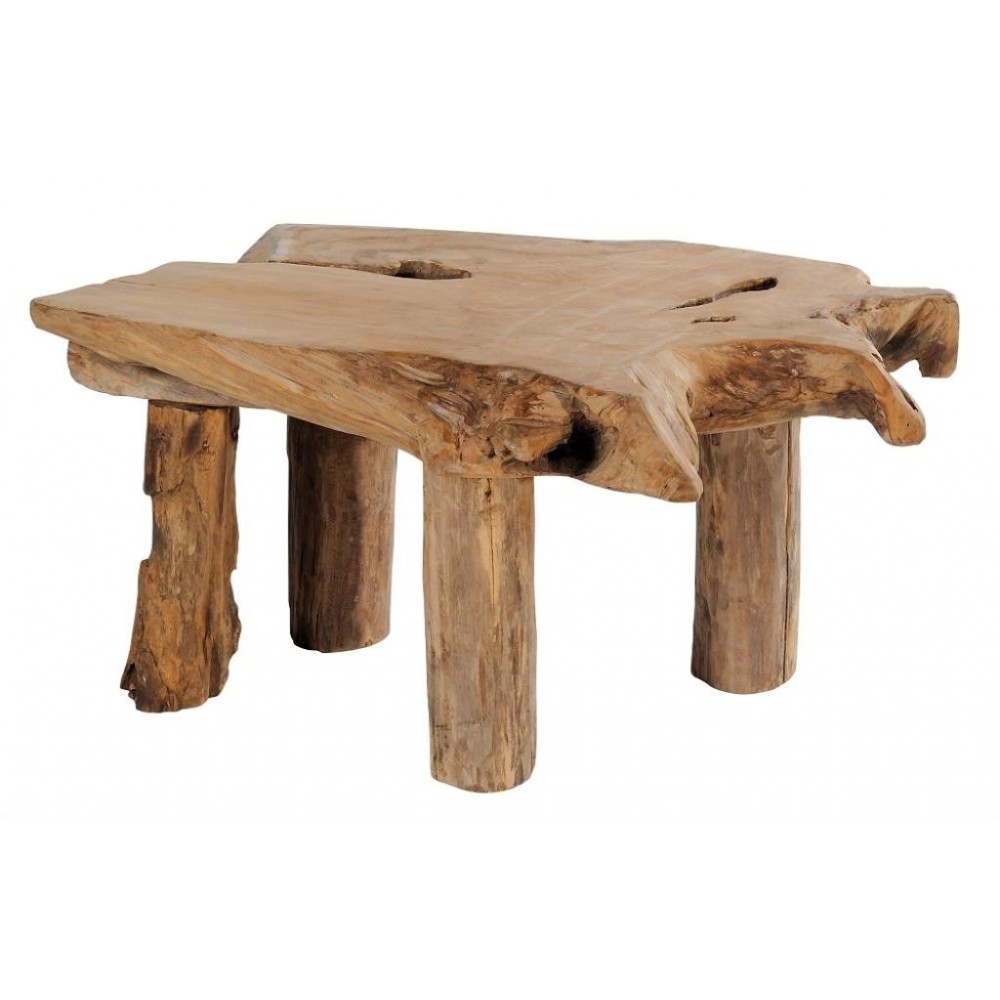 Table basse verre et bois brut
