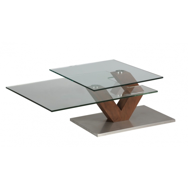 Table basse en verre plateau pivotant