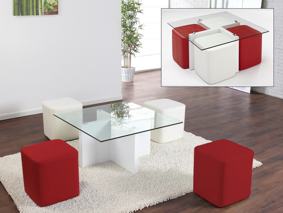 Vente unique table basse avec pouf