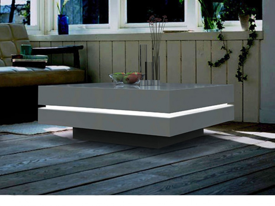 Table basse de salon carrée en verre et mdf noir laqué