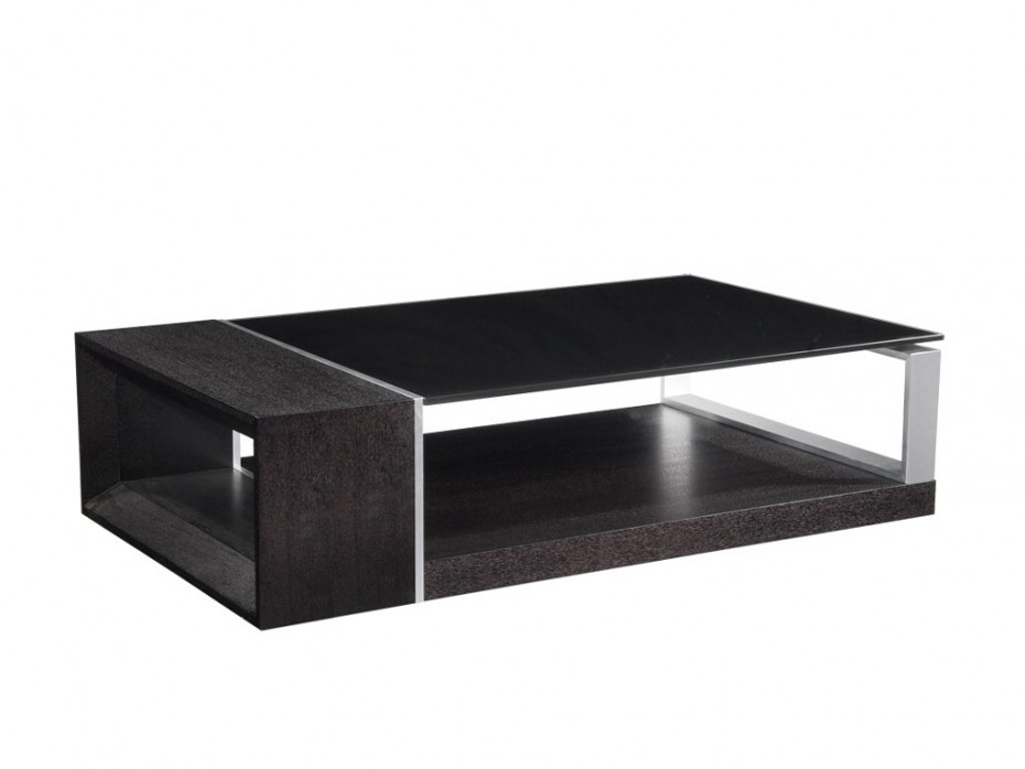 Table basse bois noir et verre