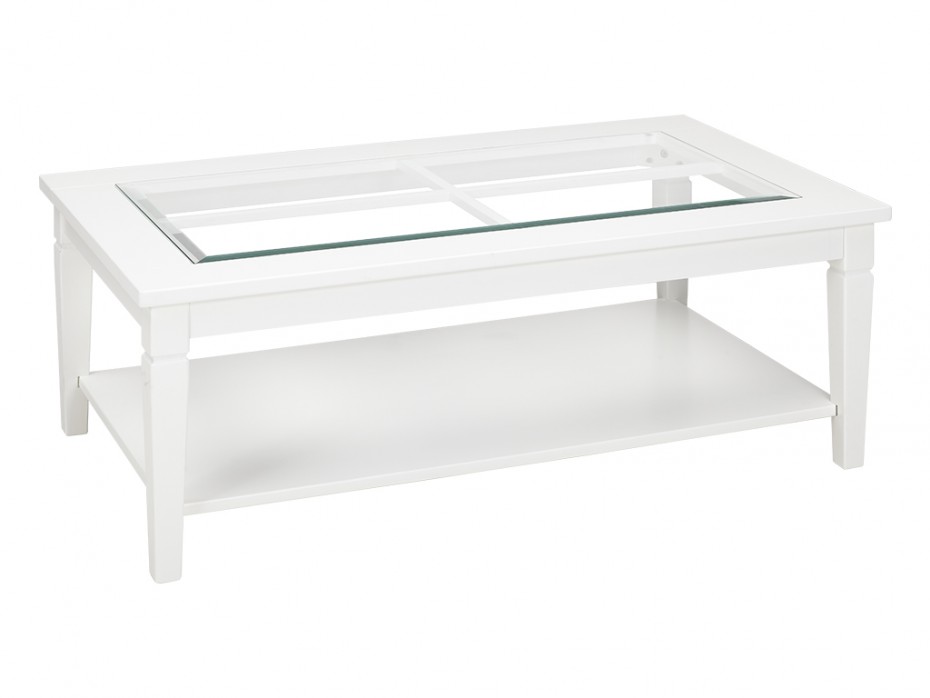 Table basse bois blanc verre