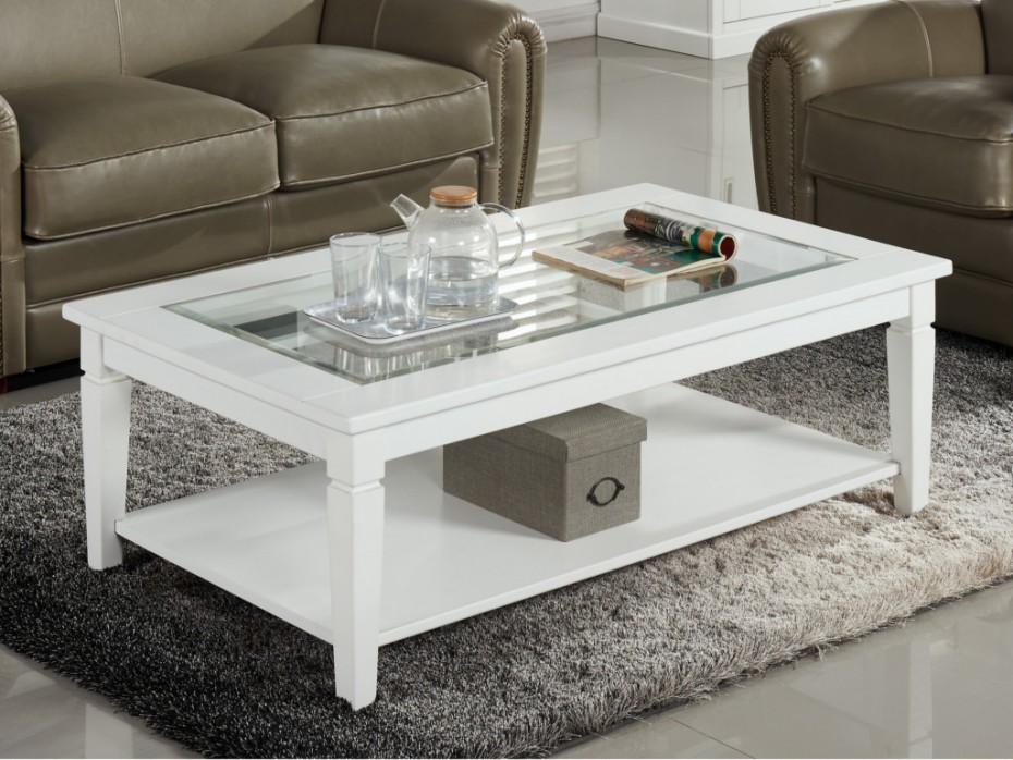 Table basse verre et bois blanc