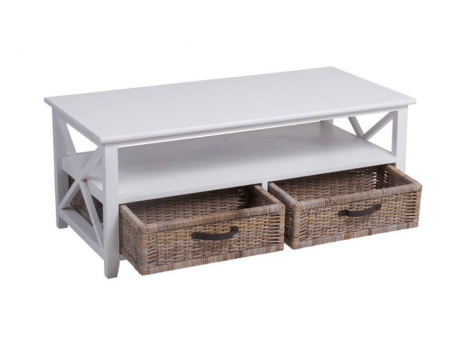 Table basse blanc bois tiroir
