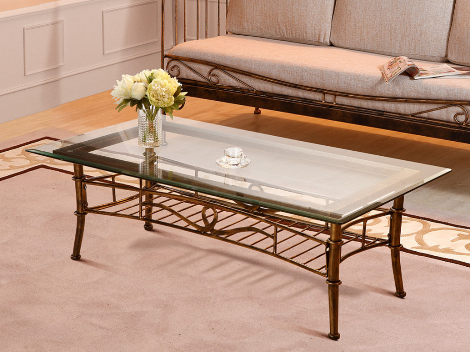 Table basse en verre et fer forgé