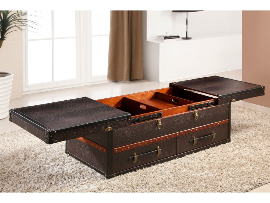 Malle en bois pour table basse