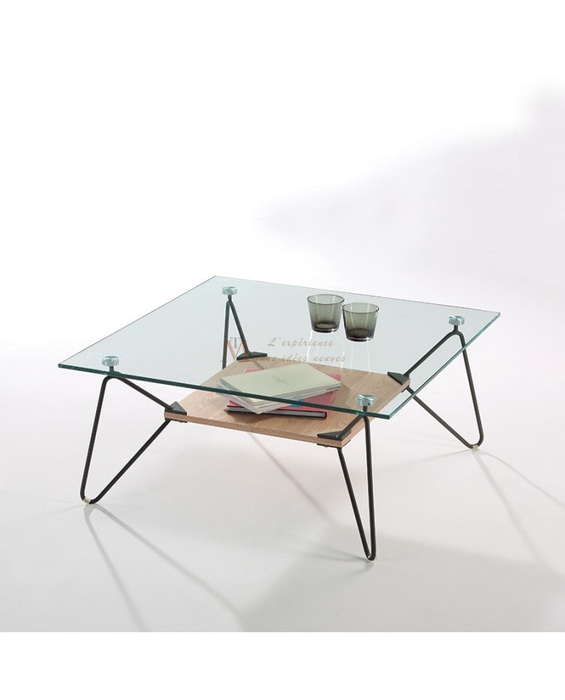 Table basse bois verre métal
