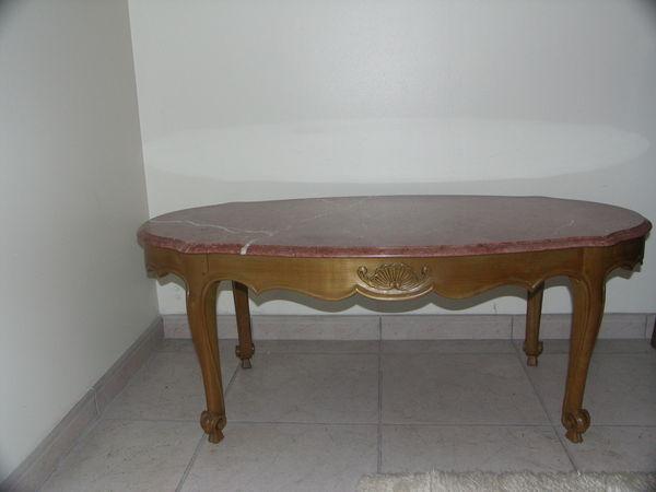 Table basse merisier marbre