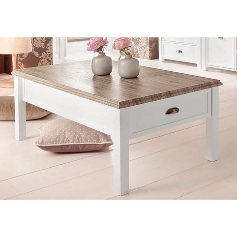 Table basse bois et blanc rectangulaire