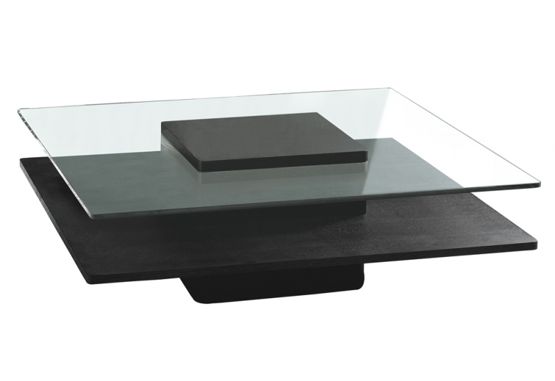 Table basse carree wengé et 4 poufs