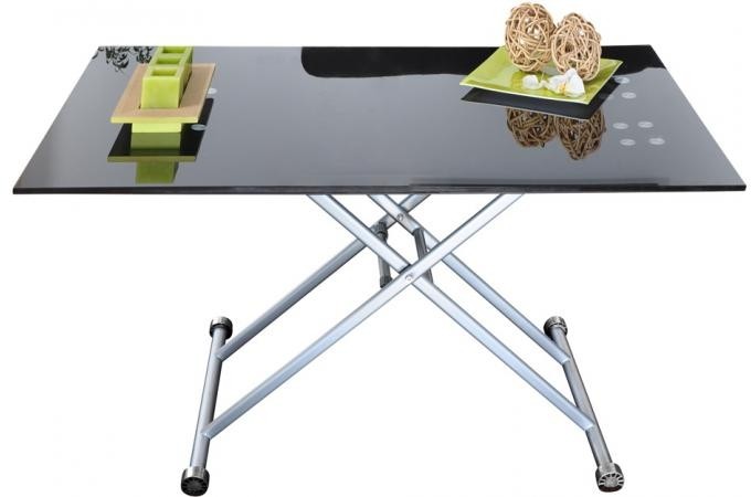 Table basse relevable verre noire