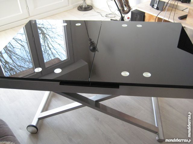 Table basse relevable verre noire